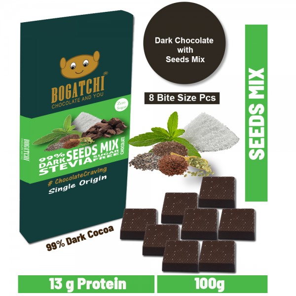 BOGATCHI Immunity Booster  Stevia Sugarfree Chocolate Bites, Multi Seeds Mix, 8 Pcs